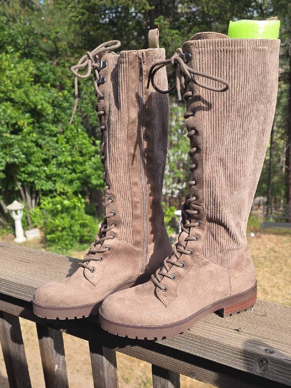 Crown Vintage Taupe Lace-Up Knee Boots
